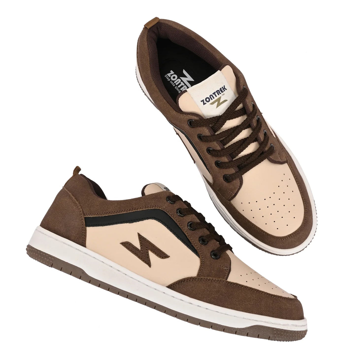 Men Brown Contrast Sole Lace Up Sneakers