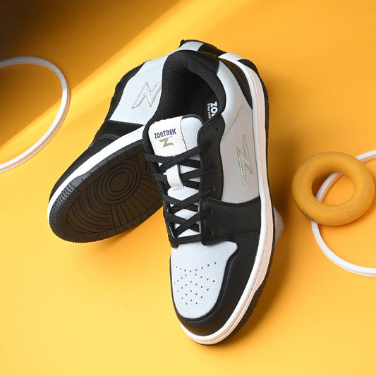 ZONTREK Jazz Men’s Grey & Black Sneaker – Vegan PU Upper, Bounce-Back Insole, Office-to-Weekend Casual Shoe