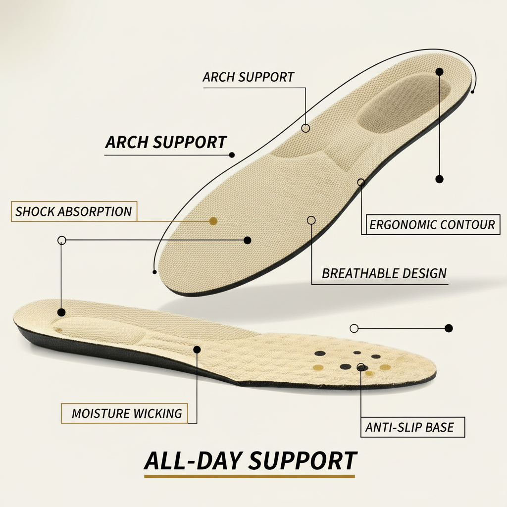 Shock-absorbing insole for athletic, sneaker and casual shoes