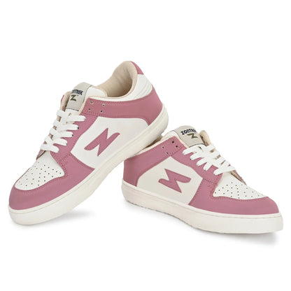 ZONTREK Feminine Star Women’s Pink & White Vegan Sneaker – Lightweight Mesh Lining, Comfort Cushion Sole