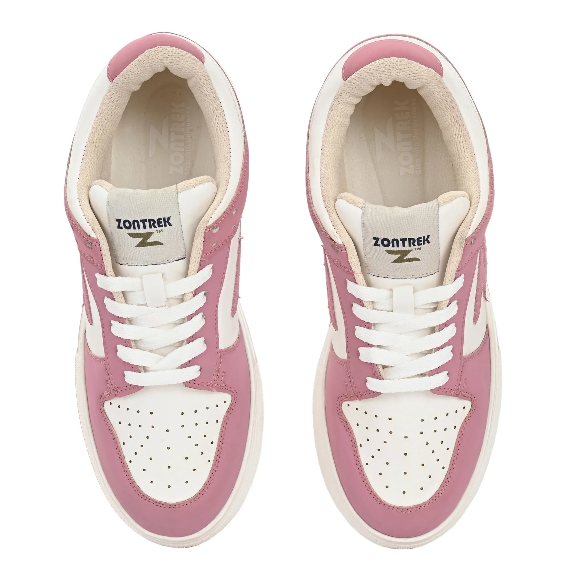 ZONTREK Feminine Star Women’s Pink & White Vegan Sneaker – Lightweight Mesh Lining, Comfort Cushion Sole