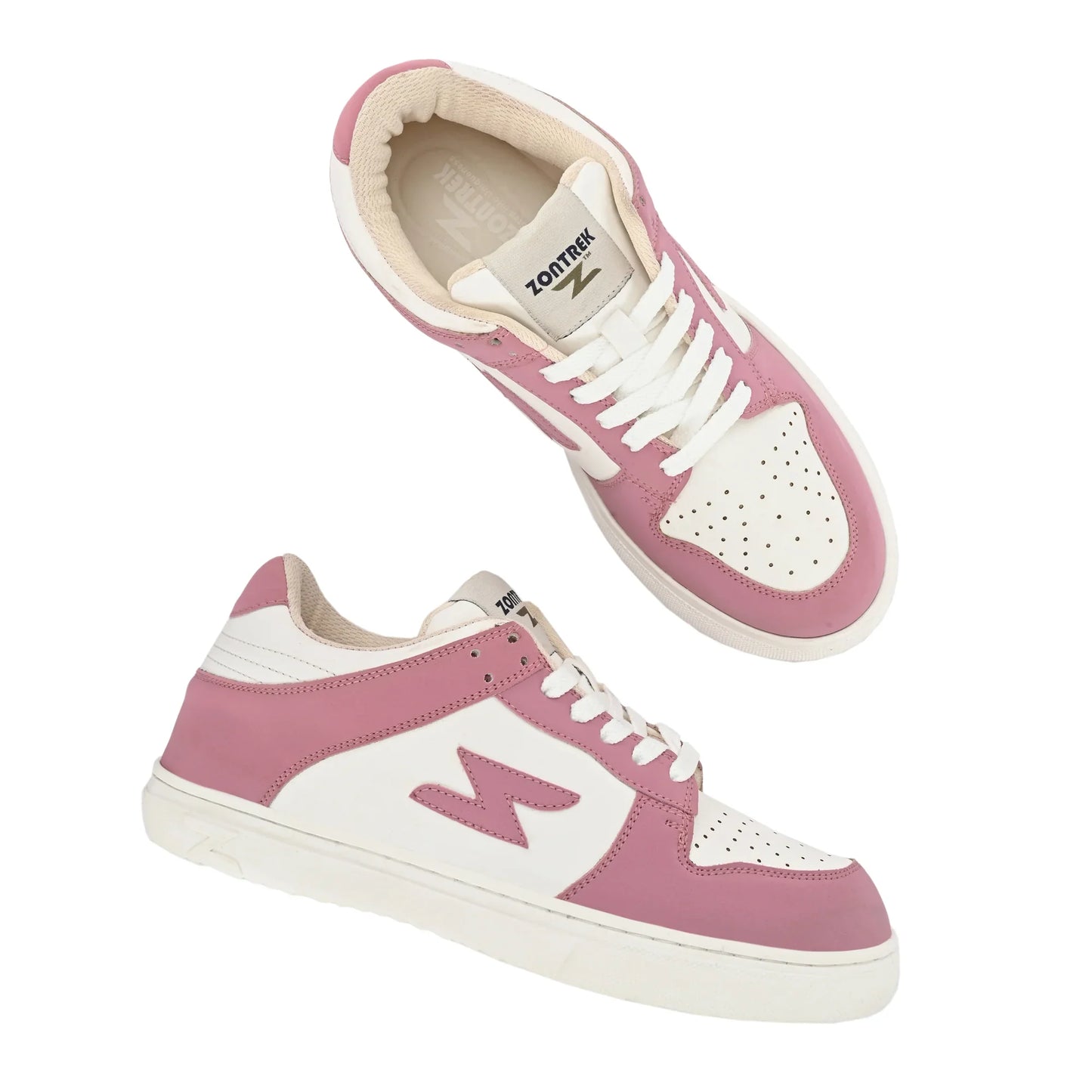 ZONTREK Feminine Star Women’s Pink & White Vegan Sneaker – Lightweight Mesh Lining, Comfort Cushion Sole