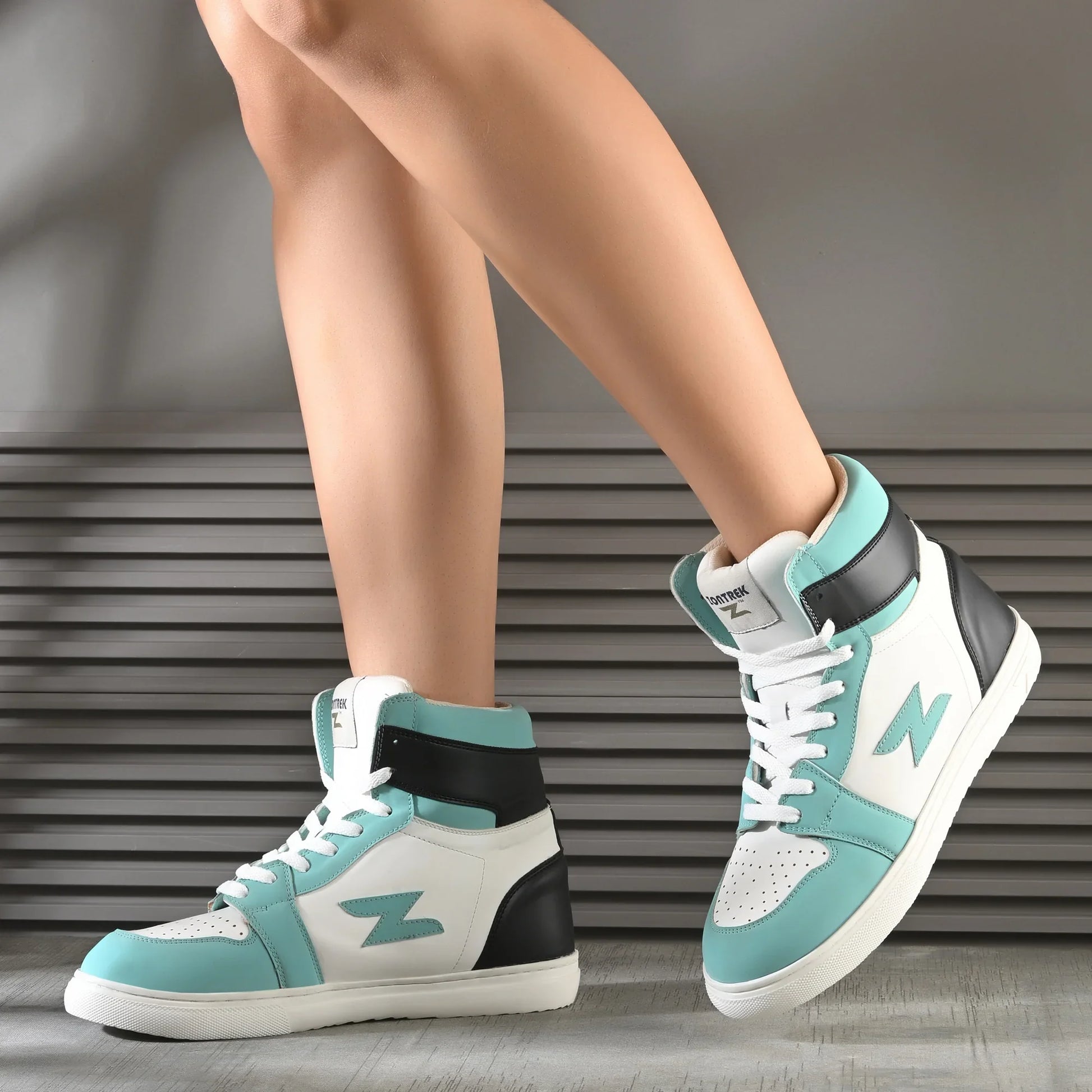 ZONTREK 1 Retro High Women’s Vegan PU Upper High-Ankle White & Blue Sneaker – Indian Premium Casual Shoe