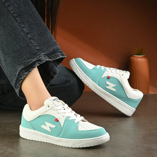 ZONTREK Green & White Women’s Sneaker – Trendy Colour-block Design, Rubber Sole, Premium Vegan Casual Footwear India