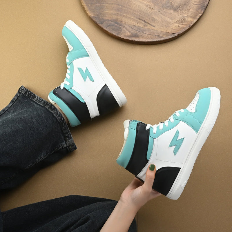 ZONTREK 1 Retro High Women’s Vegan PU Upper High-Ankle White & Blue Sneaker – Indian Premium Casual Shoe
