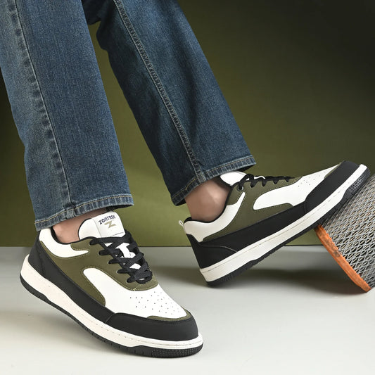 ZONTREK Neo Men’s Black White & Green Sneaker – Bold Colourway, EVA Support Midsole, Travel & Street Style Shoe