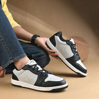 ZONTREK Jazz Men’s Grey & Black Sneaker – Vegan PU Upper, Bounce-Back Insole, Office-to-Weekend Casual Shoe