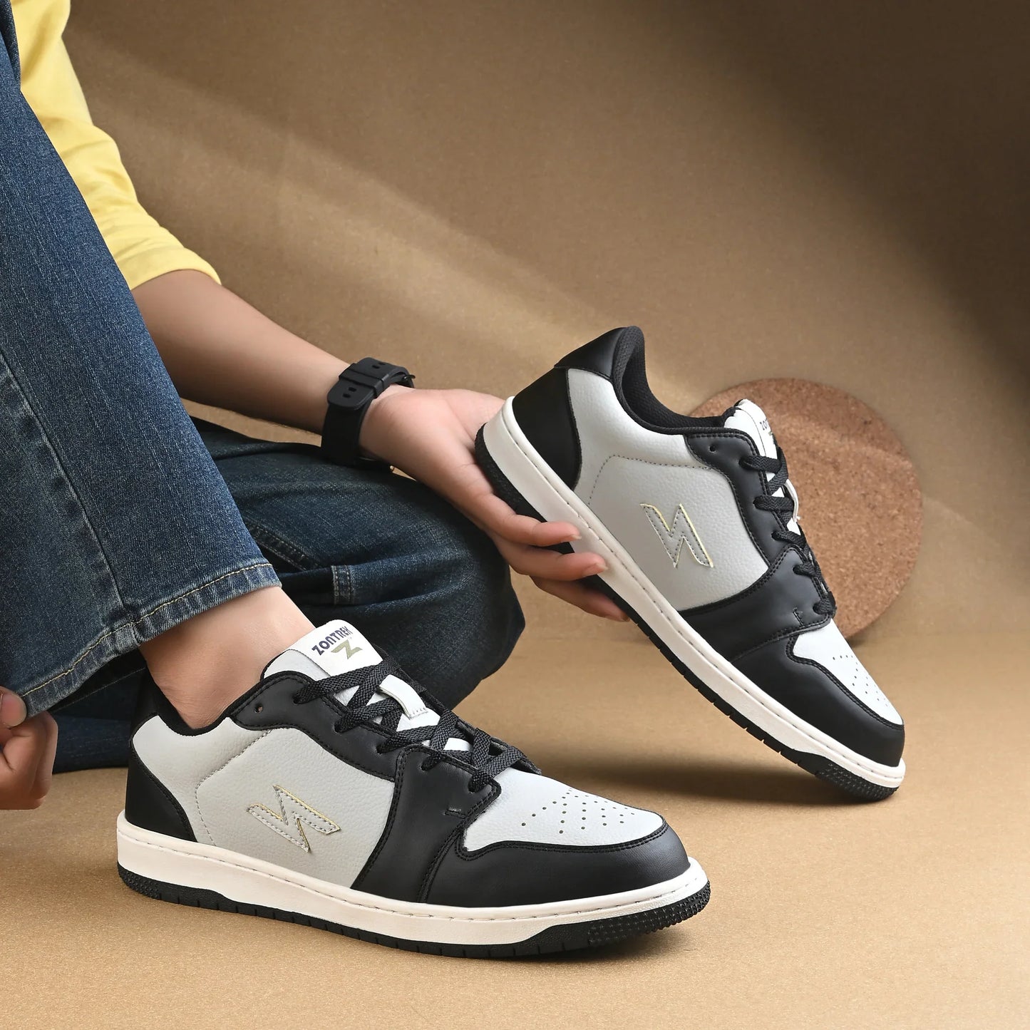 ZONTREK Jazz Men’s Grey & Black Sneaker – Vegan PU Upper, Bounce-Back Insole, Office-to-Weekend Casual Shoe