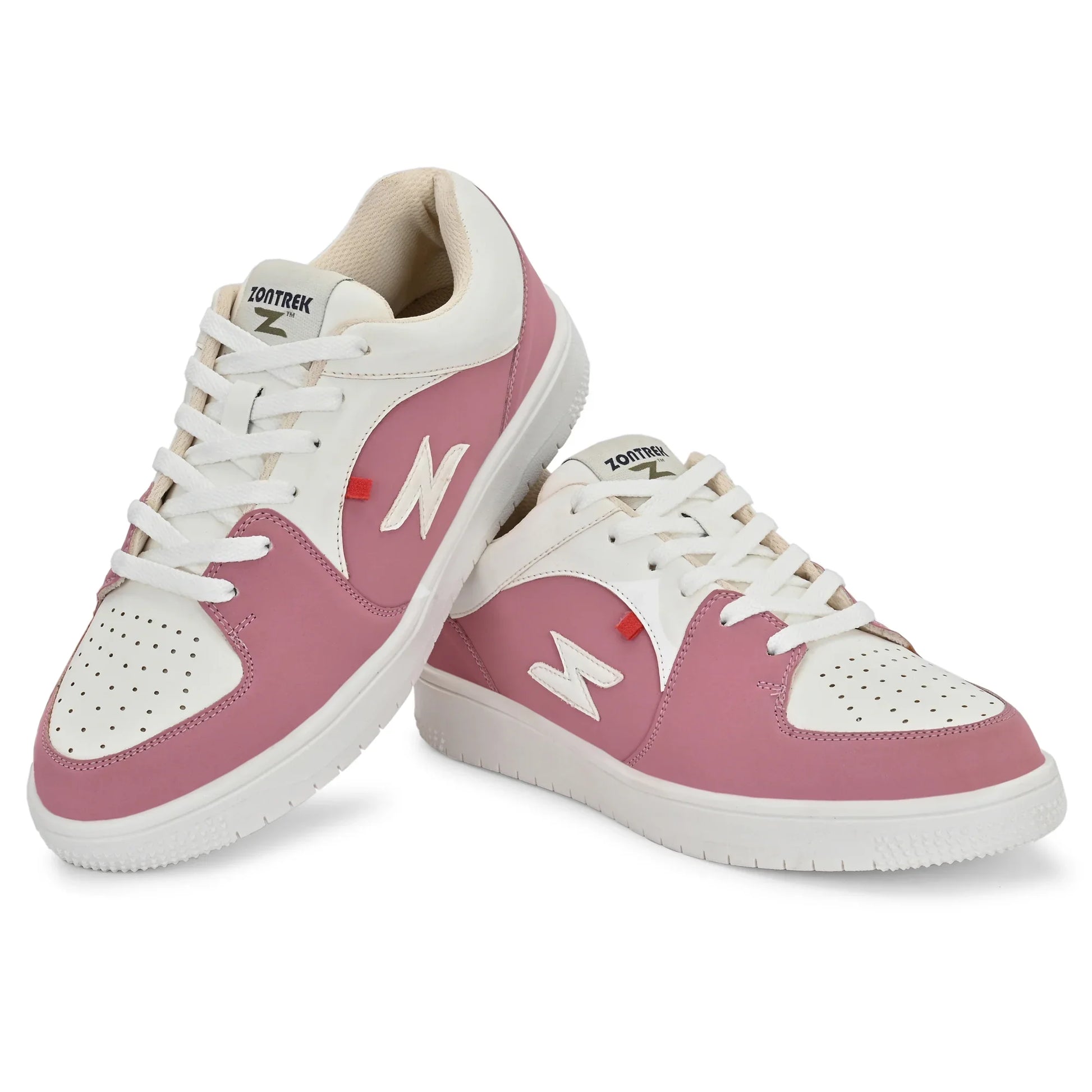 ZONTREK Rose & White Women’s Sneaker – Feminine Colourway, Vegan Materials, Super Heel Padding, Versatile Casual Footwear