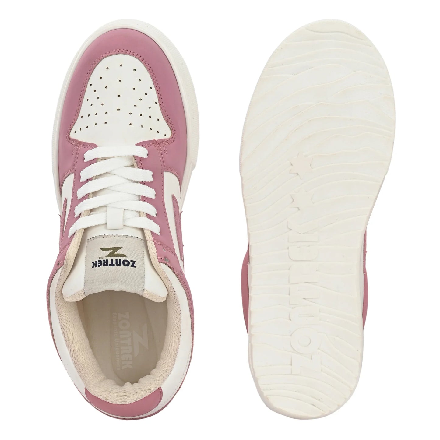 Fashionable pink, white low-top sneakers trending in streetwear