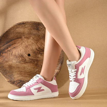 ZONTREK Feminine Star Women’s Pink & White Vegan Sneaker – Lightweight Mesh Lining, Comfort Cushion Sole