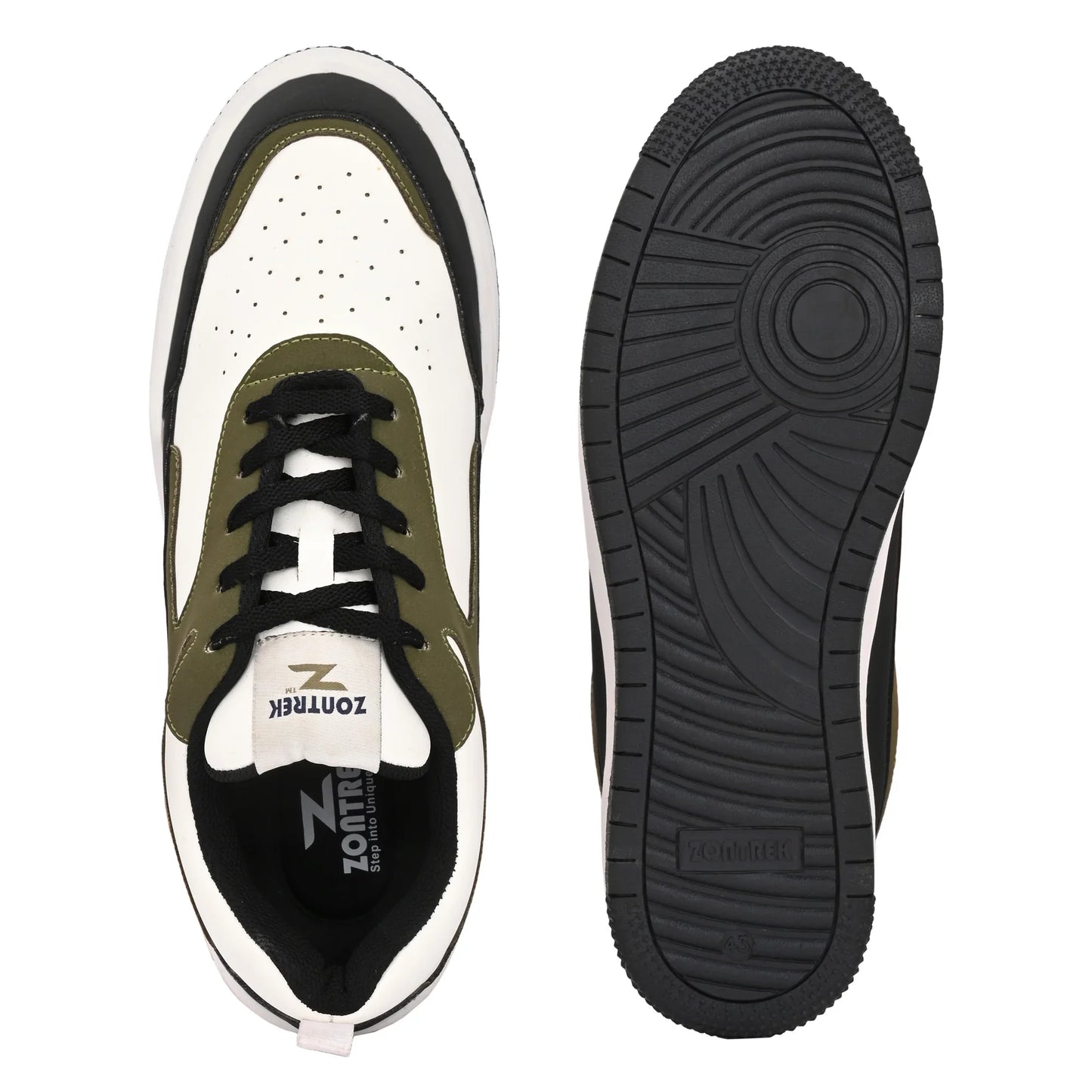ZONTREK Neo Men’s Black White & Green Sneaker – Bold Colourway, EVA Support Midsole, Travel & Street Style Shoe