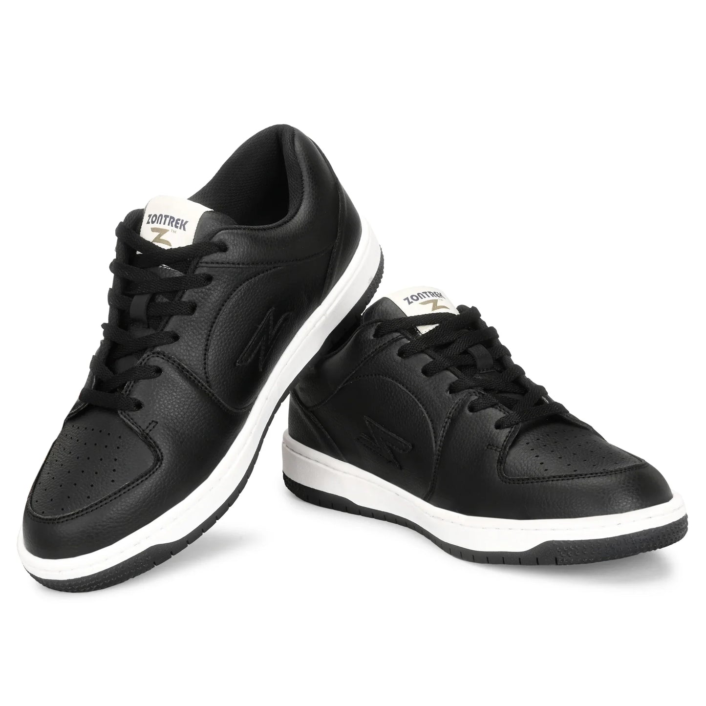 Black sneakers with white soles on a white background