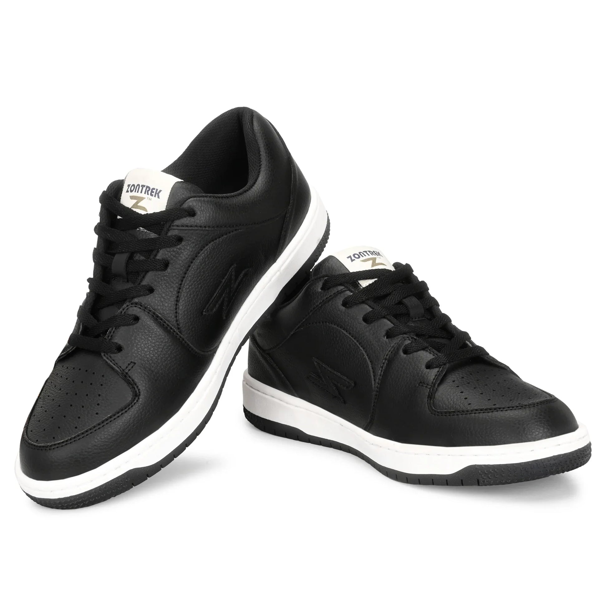 Black sneakers with white soles on a white background