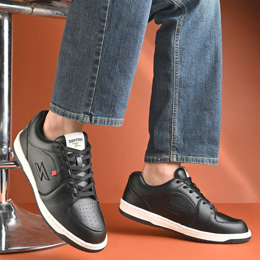 ZONTREK Samba Black Men’s Sneaker – Black Vegan Upper, Shock Absorb Midsole, Stylish & Comfortable Everyday Shoe