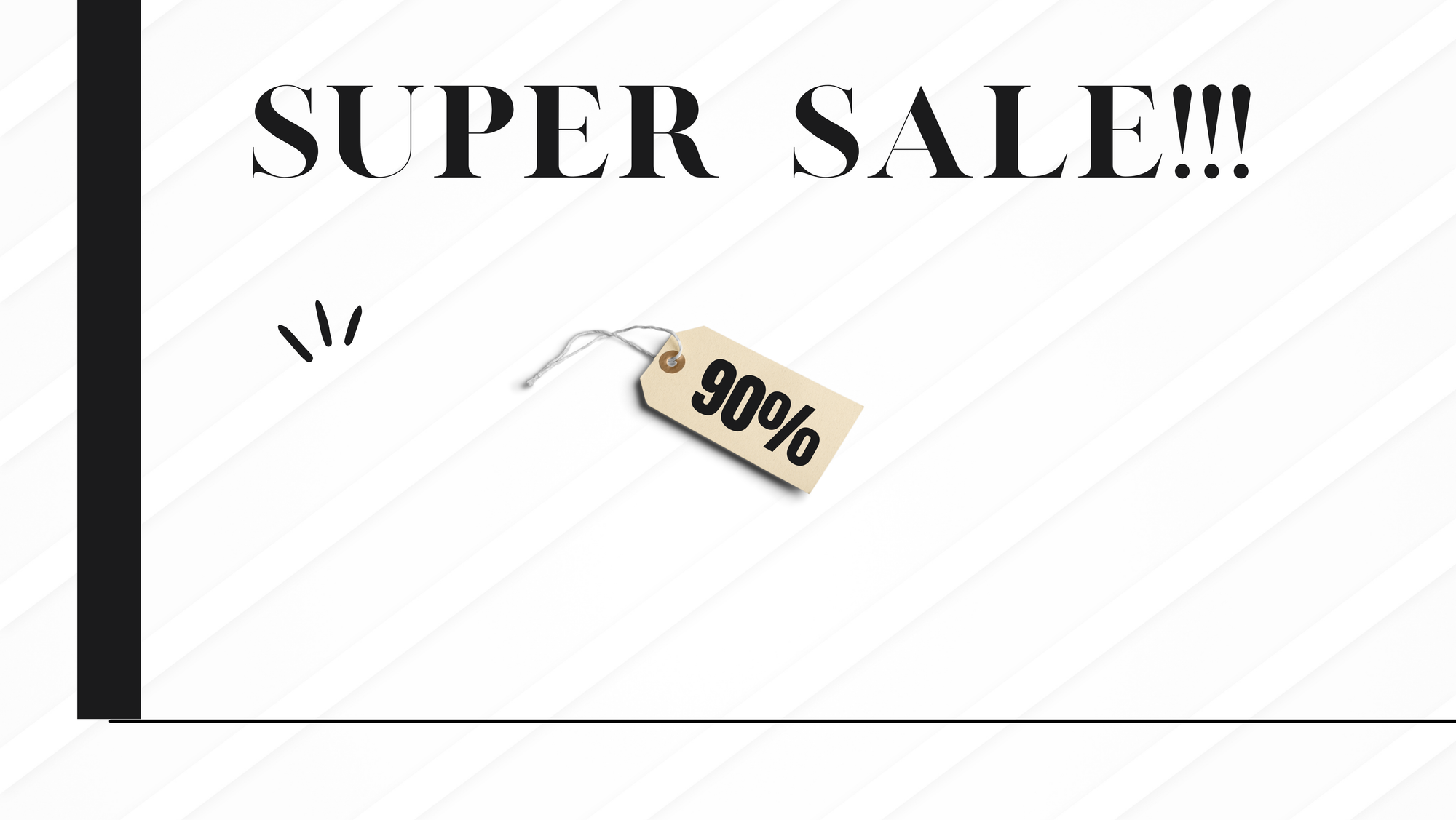 Super sale banner with a 90% off tag on a white background
