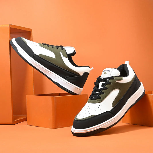 ZONTREK Neo Men’s Black White & Green Sneaker – Bold Colourway, EVA Support Midsole, Travel & Street Style Shoe